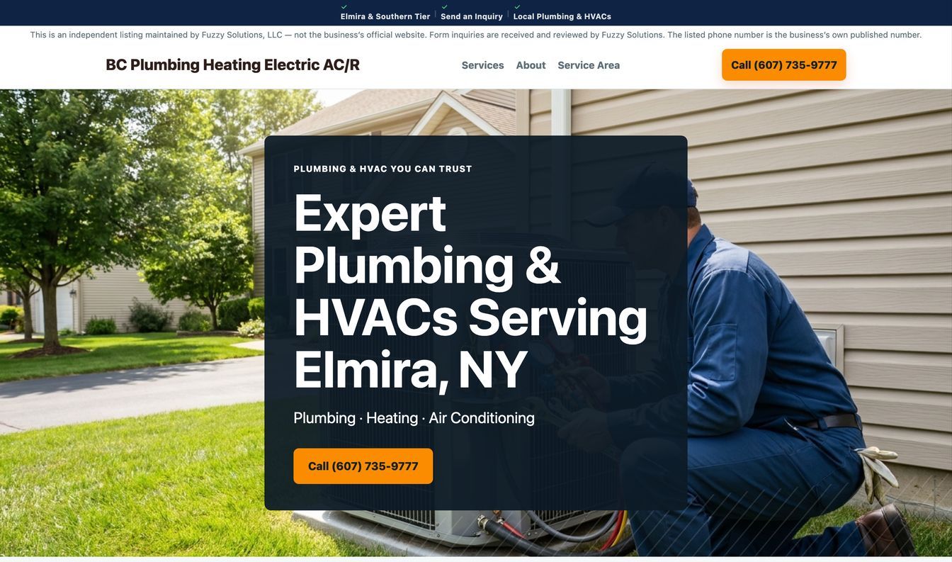 Website built by Fuzzy Solutions for a local plumbing and HVAC company